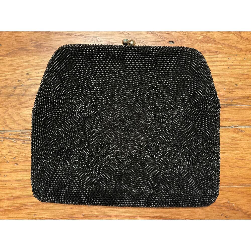 Vintage OLYMPIC ACCESSORY Black Seed-Bead Clutch/Purse - Made in Japan